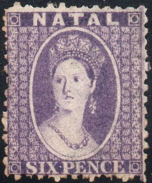 NATAL 1863-5 SACC19 6d LILAC MAUVE - MM - CV R2500