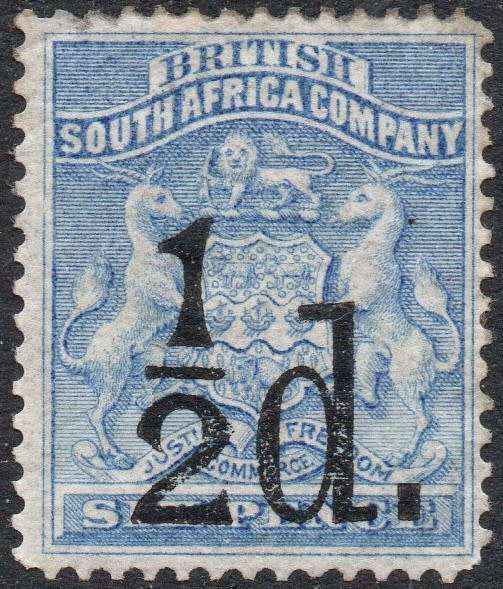 B.S.A.C./Rhodesia 1892 SG14 ½d on 6d Ultramarine MM CV £140(2017)