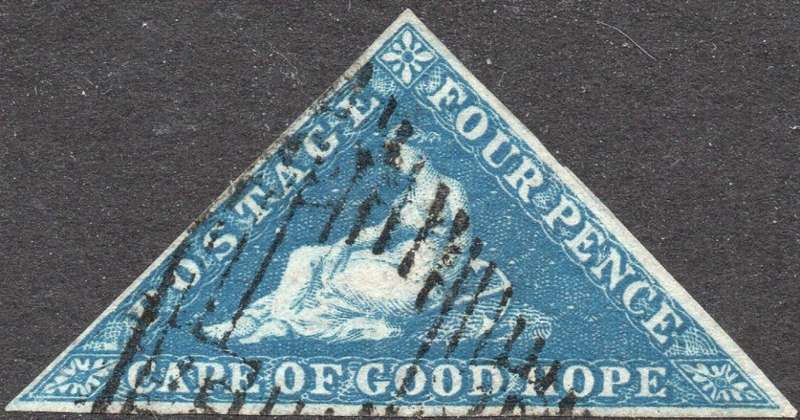 CAPE OF GOOD HOPE 1853 SACC2 - 4d DEEP BLUE ON DEEPLY BLUED PAPER - VFU- CV R5500