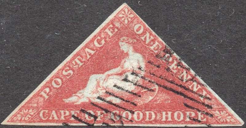 Cape of Good Hope : 1853 SACC3(?) 1d Brick Red , slightly blued paper VERY FINE USED