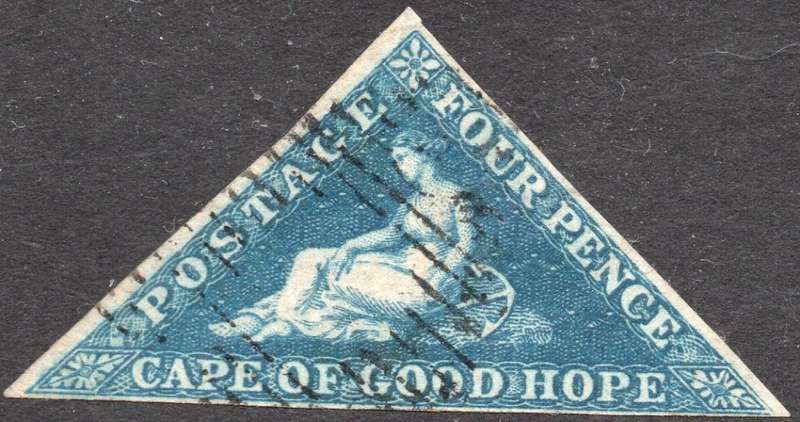 CAPE OF GOOD HOPE 1853 SACC2 - 4d DEEP BLUE ON DEEPLY BLUED PAPER - VFU- CV R5500