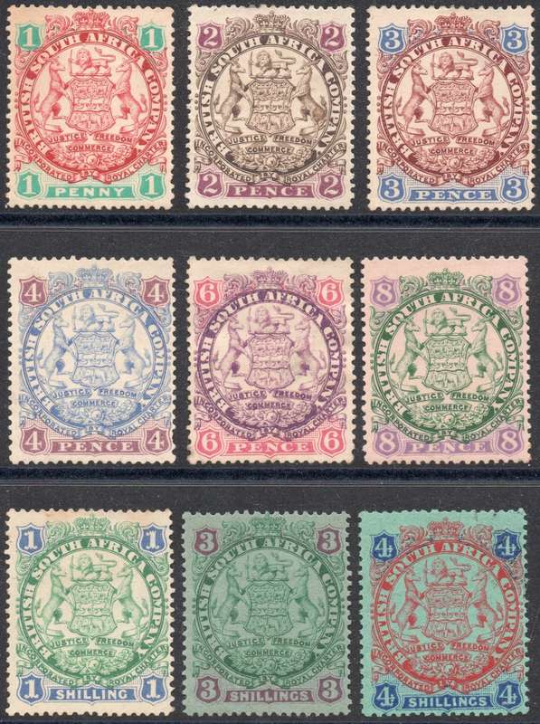 B.S.A.C. / RHODESIA 1896-7 SACC29-37 - COMPLETE SET OF NINE CV R11500 - SEE SCANS
