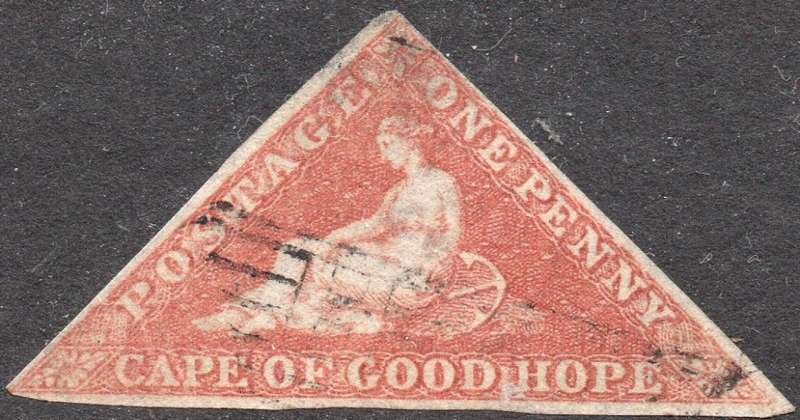 Cape of Good Hope : 1853 SACC3a 1d BROWN RED - VFU - CV R13000