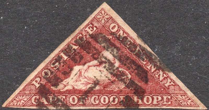 CAPE OF GOOD HOPE 1864 SACC14b - 1d BROWNISH-RED - VFU - CV R15000