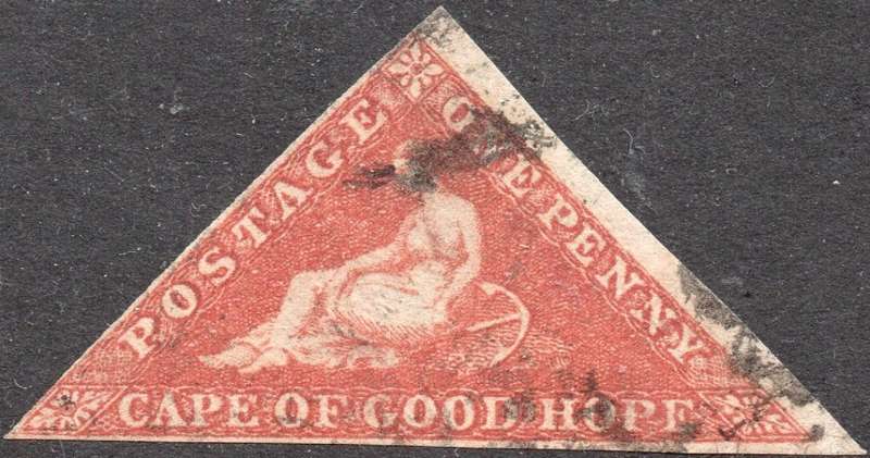 Cape of Good Hope : 1853 SACC3a 1d BROWN RED - VINE USED - CV R13000