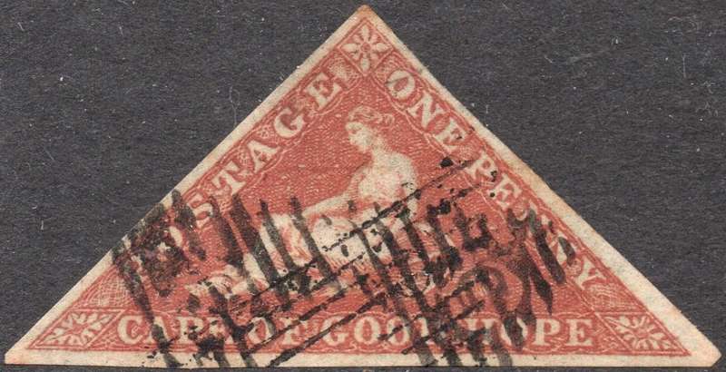 Cape of Good Hope : 1853 SACC3a 1d BROWN RED - VFU - CV R13000