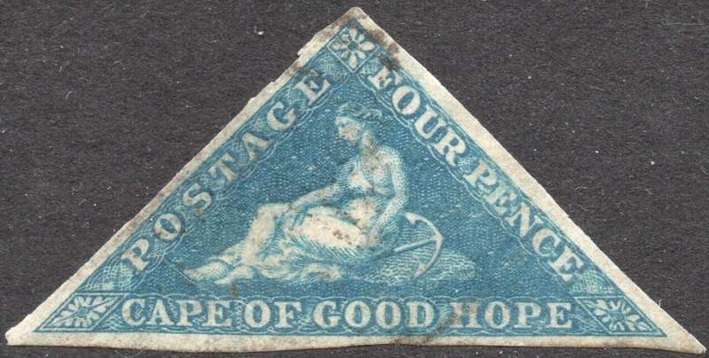 CAPE OF GOOD HOPE 1853 SACC4a - 4d BLUE ON SLIGHTLY BLUED PAPER - VFU - CV R3500+