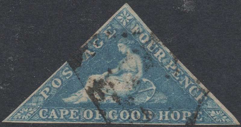 CAPE OF GOOD HOPE 1853 SACC4a - 4d BLUE ON SLIGHTLY BLUED PAPER - VFU - CV R3500