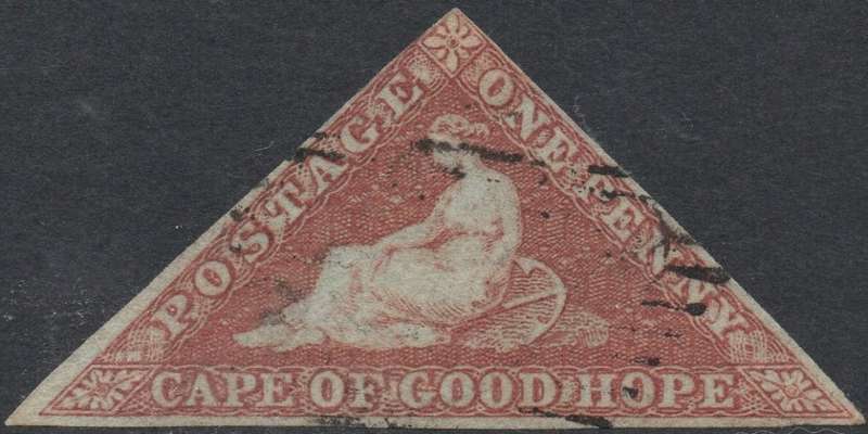 Cape of Good Hope SACC1 : 1d PALE BRICK RED ON DEEPLY BLUED PAPER - FINE USED - CV R14000