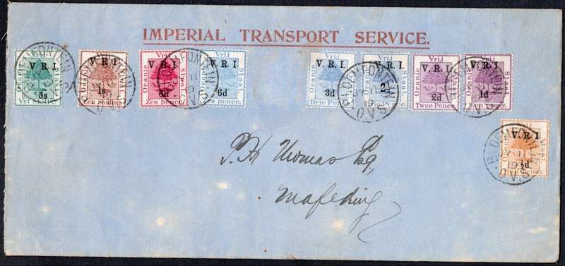 OFS MULTICOLOUED COVER BLOEMFONTEIN TO MAFEKING - 11 JULY 1900  - SEE BELOW
