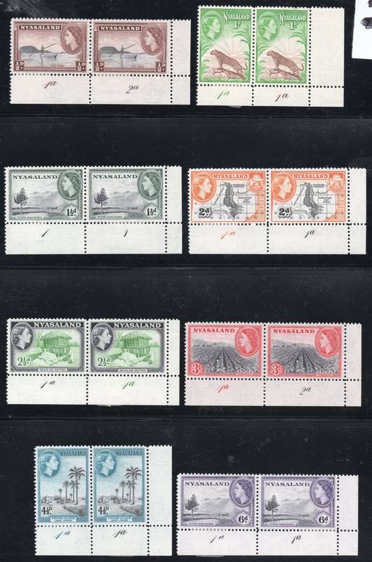 NYASALAND 1953 QEII SG173-187 COMPLETE SET(15) OF MARGINAL CONTROL PAIRS - SUPERB UNMOUNTED MINT