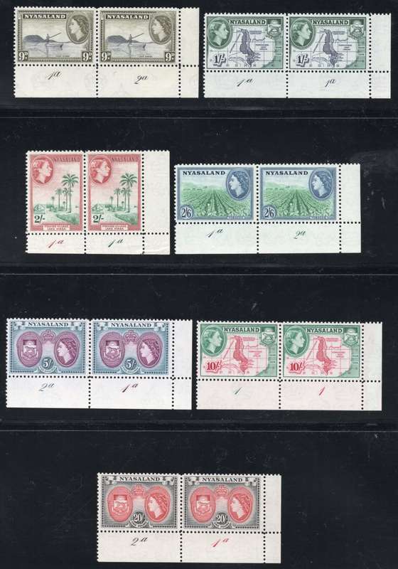 NYASALAND 1953 QEII SG173-187 COMPLETE SET(15) OF MARGINAL CONTROL PAIRS - SUPERB UNMOUNTED MINT