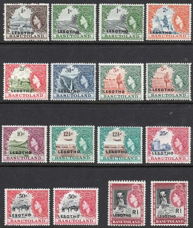 LESOTHO (BASUTOLAND) 1966 INDEPENDENCE OVERPRINT SET - 5 XTRA VALUES - UM - SEE SCANS