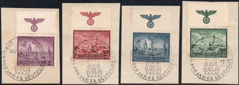 Poland (German Occupation WWII)- 1942 - LUBLIN Inscriptional Marginal Singles(x4)