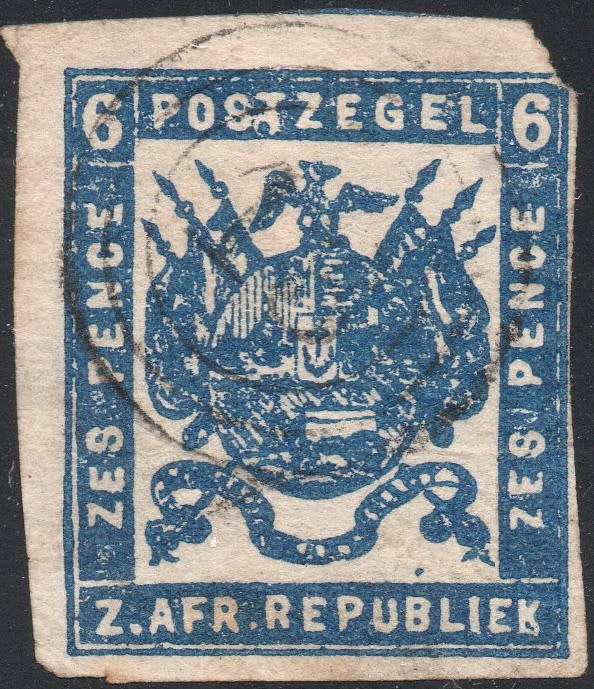 TRANSVAAL 1870 SACC18a 6d DEEP ULTRAMARINE  - VFU CV R5000