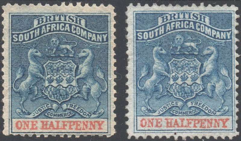 BSAC / RHODESIA 1892-4 SACC18/19 ½d DULL & DEEP BLUE / VERMILLION (BOTH SHADES) MM CV R230