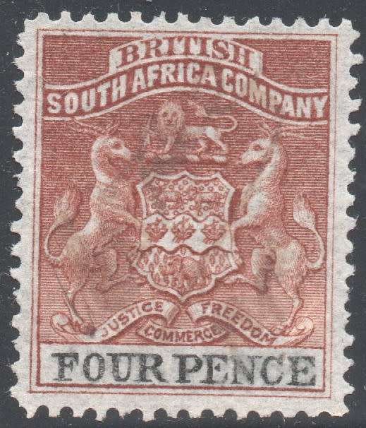 BSAC / RHODESIA 1892-4 SACC22 4d CHESTNUT & BLACK - UNUSED CV R1200