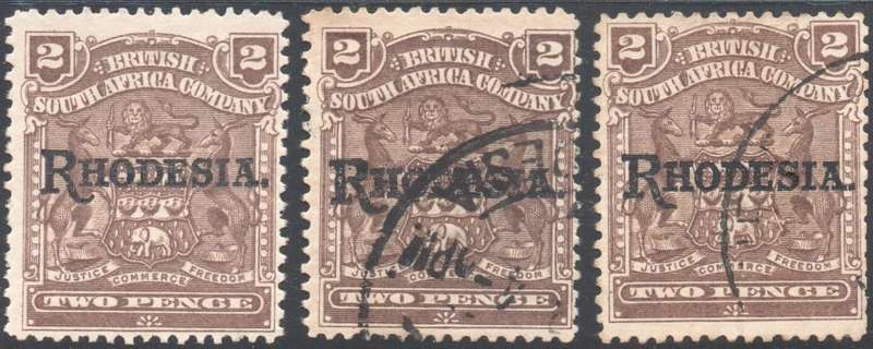 BSAC / Rhodesia : SACC98 2d BROWN X 3 , MINT & USED - SEE SCAN CV R450