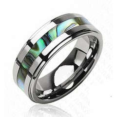 STUNNING UNIQUE NATURAL ABALONE INLAY TUNGSTEN CARBIDE WEDDING RING Size Z+1