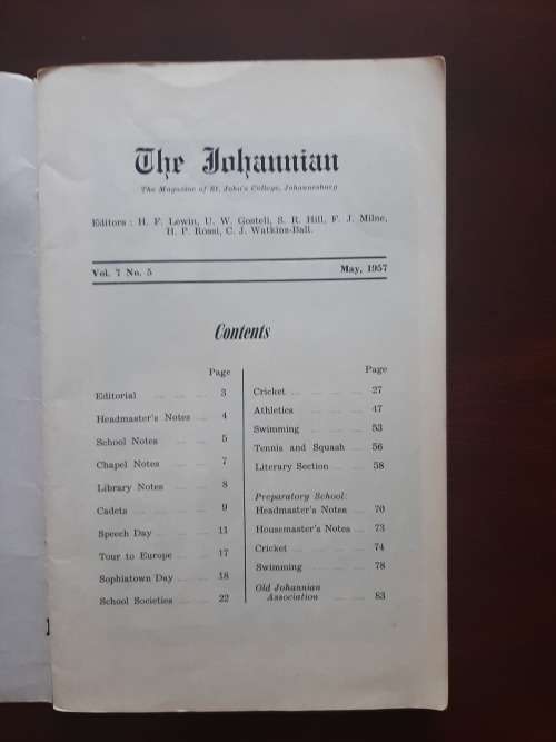 The Johannian - The Magazine of St John`s College, Johannesburg Vol 7, No. 5/1957