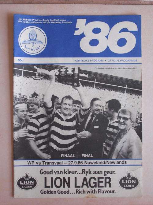 Match Programme: 1986 Currie Cup Final - Western Province vs Transvaal