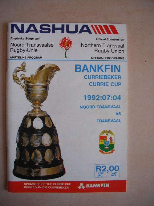 Match Programme: Northern Transvaal vs Transvaal (1992)