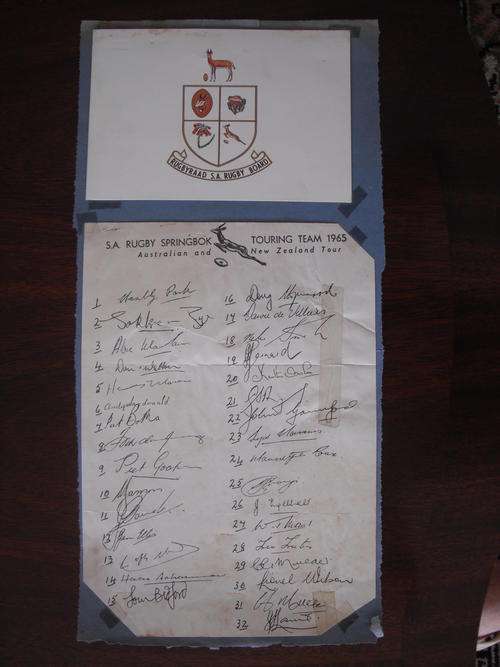 Rugby Autographs - Springboks to Austarlia and New Zealand 1965