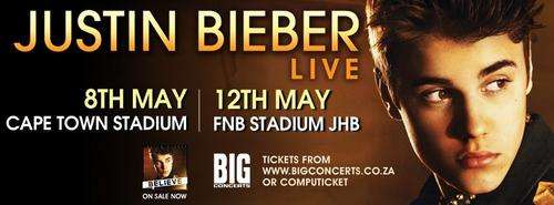 2 Seated Justin Bieber JHB Tickets 12 May Next to each other