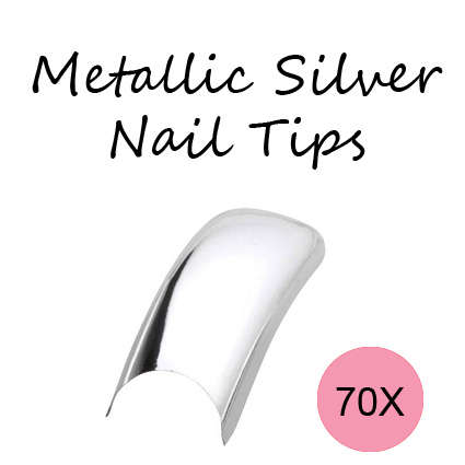 70x Metallic Silver Full Nails Art Acrylic Tips