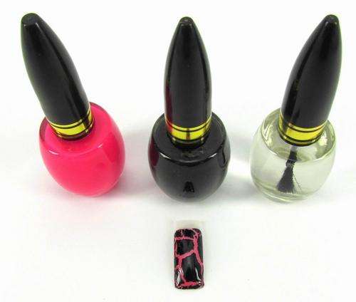 Mijona Black Crackle Nail Polish With Florescent Pink Base (Total 3pcs Set)