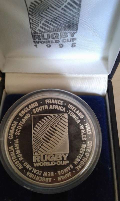 1995 RUGBY WORLD CUP SOUTH AFRICA 1 Oz  PURE SILVER MEDALLION