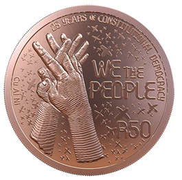 ***NEW RELEASE*** 2019 CELEBRATING SA - 25 YEARS OF DEMOCRACY - R50 1OZ BRONZE ALLOY COIN