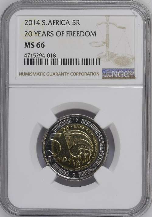 *** 2ND HIGHEST GRADE *** MS66 2014 20 YEARS OF FREEDOM R5 COIN
