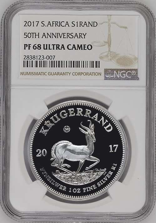 PF68 UC - 2017 SILVER PROOF 1 Oz KRUGERRAND - WITH 50 YEAR MINT MARK