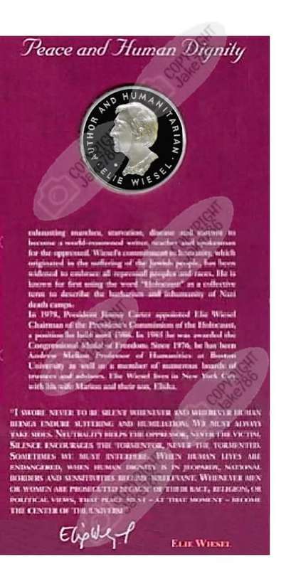 1999 Norway Proof Silver - 1 Oz - Elie Weisel - Nobel Peace Prize Winner - In Folder