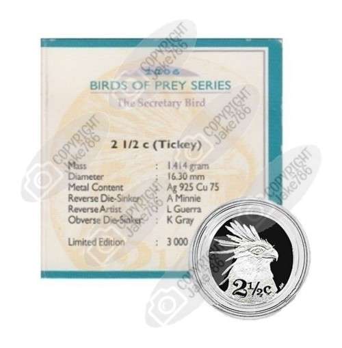 2006 Silver Proof  2½ c (TICKEY) - Secretary Bird