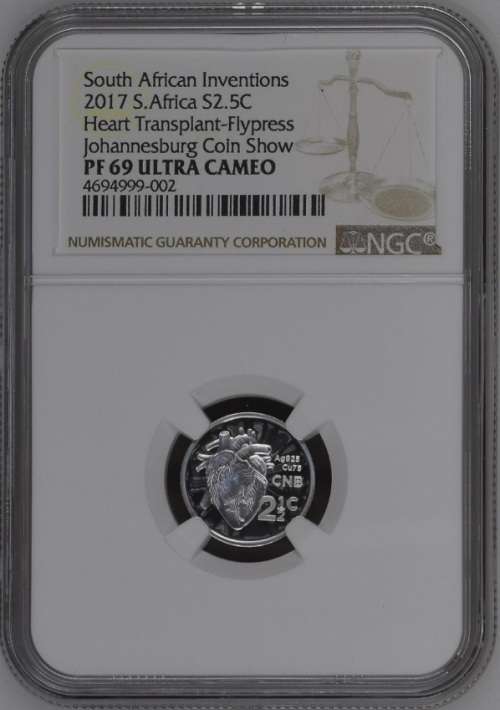 PF69 UC - 2017 Silver Proof 2½ c (Tickey) - Heart Transplant - with JHB Mintmark