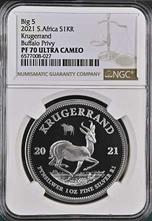 PF70 UC - 2021 Silver Proof 1oz Krugerrand with Buffalo Privy Mark