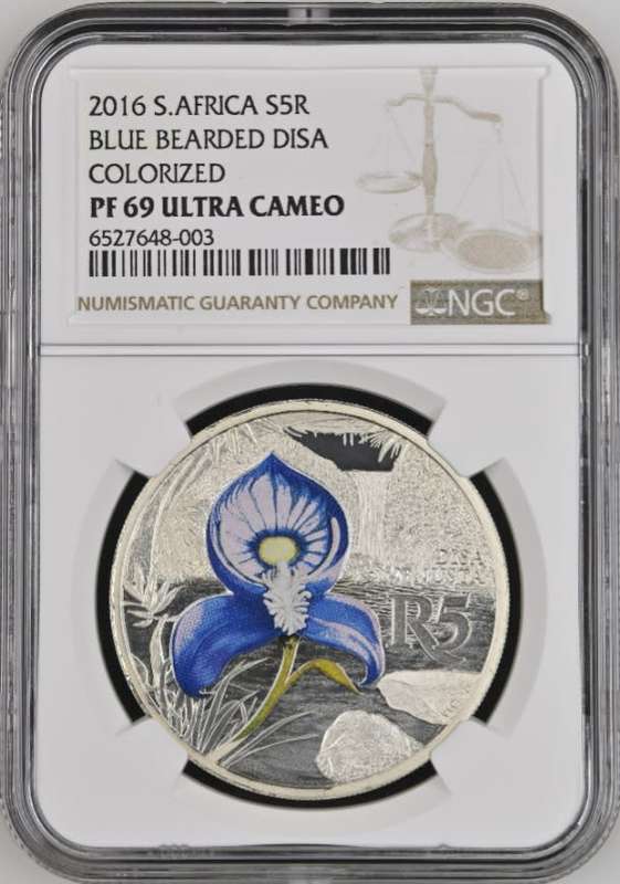 PF69 UC - 2016 Sterling Silver R5 - 1oz Silver Color Series - Blue Bearded Disa