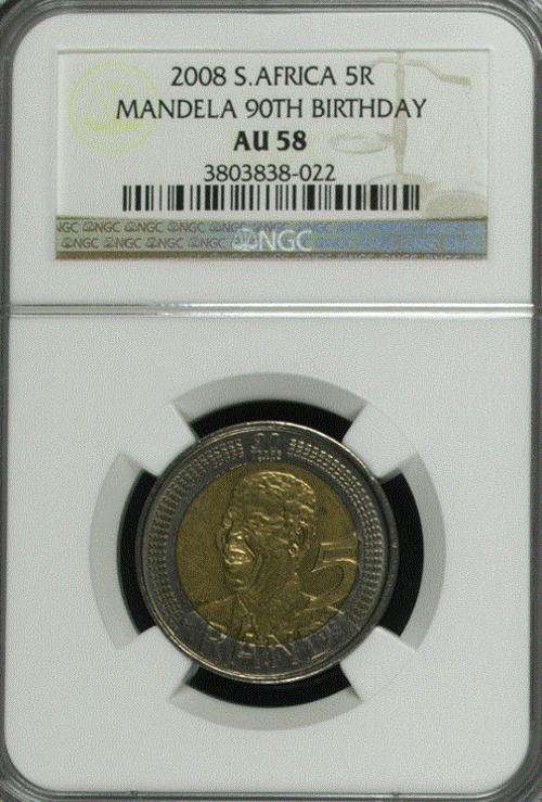 AU58 * NGC SLABBED * 2008 MANDELA 90th BIRTHDAY R5