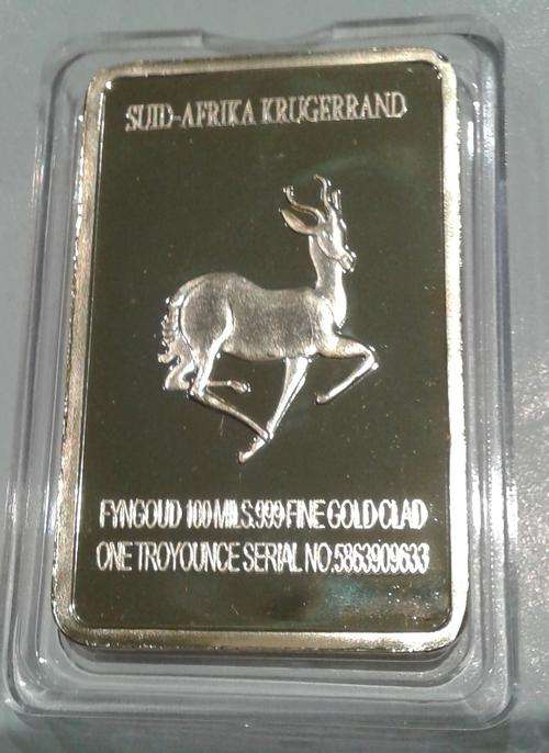 1 TROY Oz BULLION BAR - 100 MILS .999 FINE GOLD CLAD - ELEPHANT - ENCAPSULATED - 10 AVAILABLE