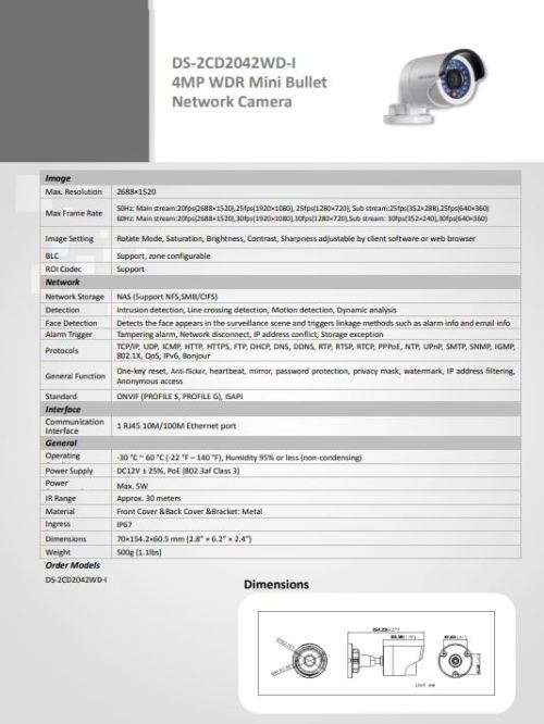 HIKVISION - DS-2CD2042WD-I 4MP WDR Mini Bullet Network Camera | HIKVISION Bullet IR IP Camera - DEMO
