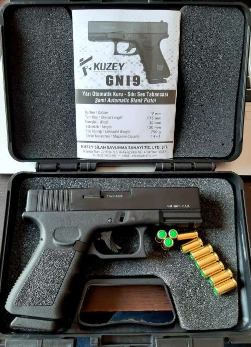 Kuzey GN19 9 mm P.A.K Blank or Pepper Gun  Glock 19 Replica + 10 Rounds