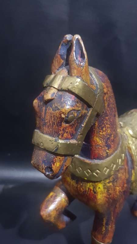 Beautiful large highly detailed wood and brass horse!!!!!!