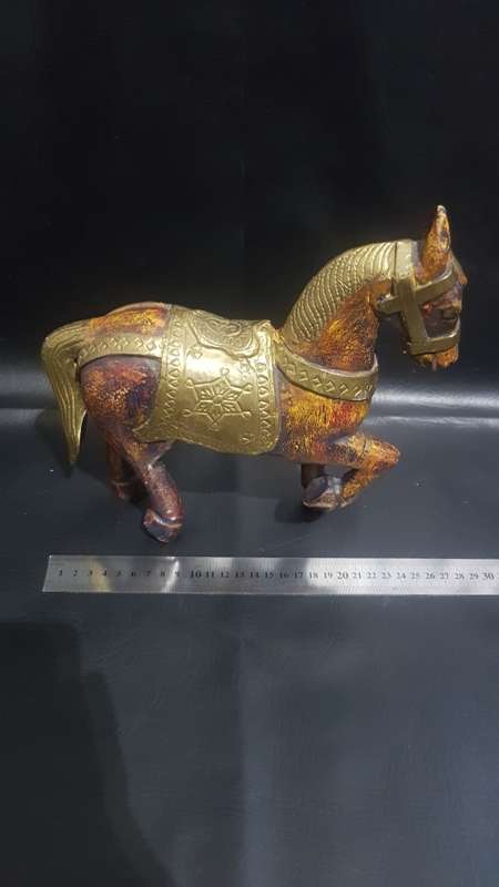 Beautiful large highly detailed wood and brass horse!!!!!!