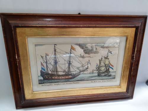 Beautiful vintage prints of ships with wooden frame 67cm x 48cm!!!!