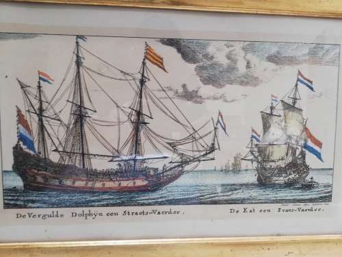 Beautiful vintage prints of ships with wooden frame 67cm x 48cm!!!!