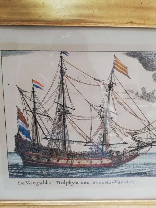 Beautiful vintage prints of ships with wooden frame 67cm x 48cm!!!!