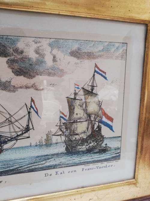 Beautiful vintage prints of ships with wooden frame 67cm x 48cm!!!!