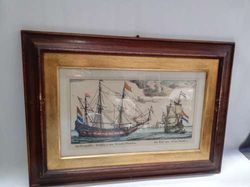Beautiful vintage prints of ships with wooden frame 67cm x 48cm!!!!